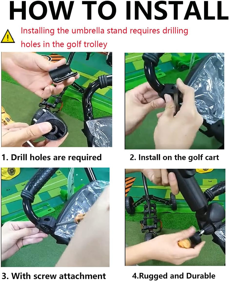 Golf Accessories, Golf Umbrella Holder, Golf Umbrella Holder for Trolley, Adjustable Anti-Fall Black Umbrella Stand Attachment Deluxe Cart Umbrella Holder for Golf Push Cart Handles
