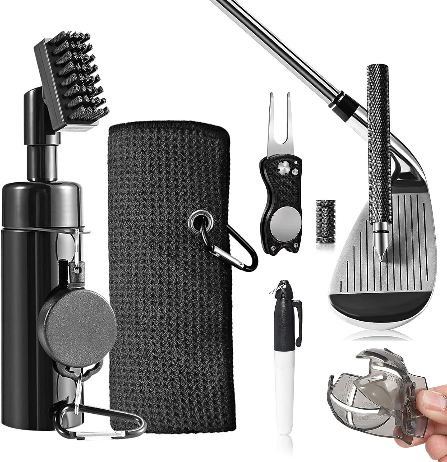 Golf Accessories Golf Club Cleaner Brush with Water Spray Bottle Golf Groove Cleaner Microfiber for Golf Bags with Retractable Clip Golf Towel Kit Golf Present for Men