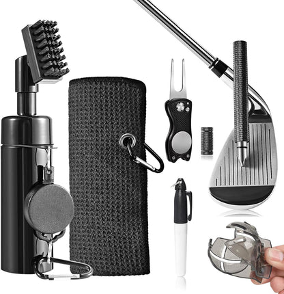 Golf Accessories Golf Club Cleaner Brush with Water Spray Bottle Golf Groove Cleaner Microfiber for Golf Bags with Retractable Clip Golf Towel Kit Golf Present for Men