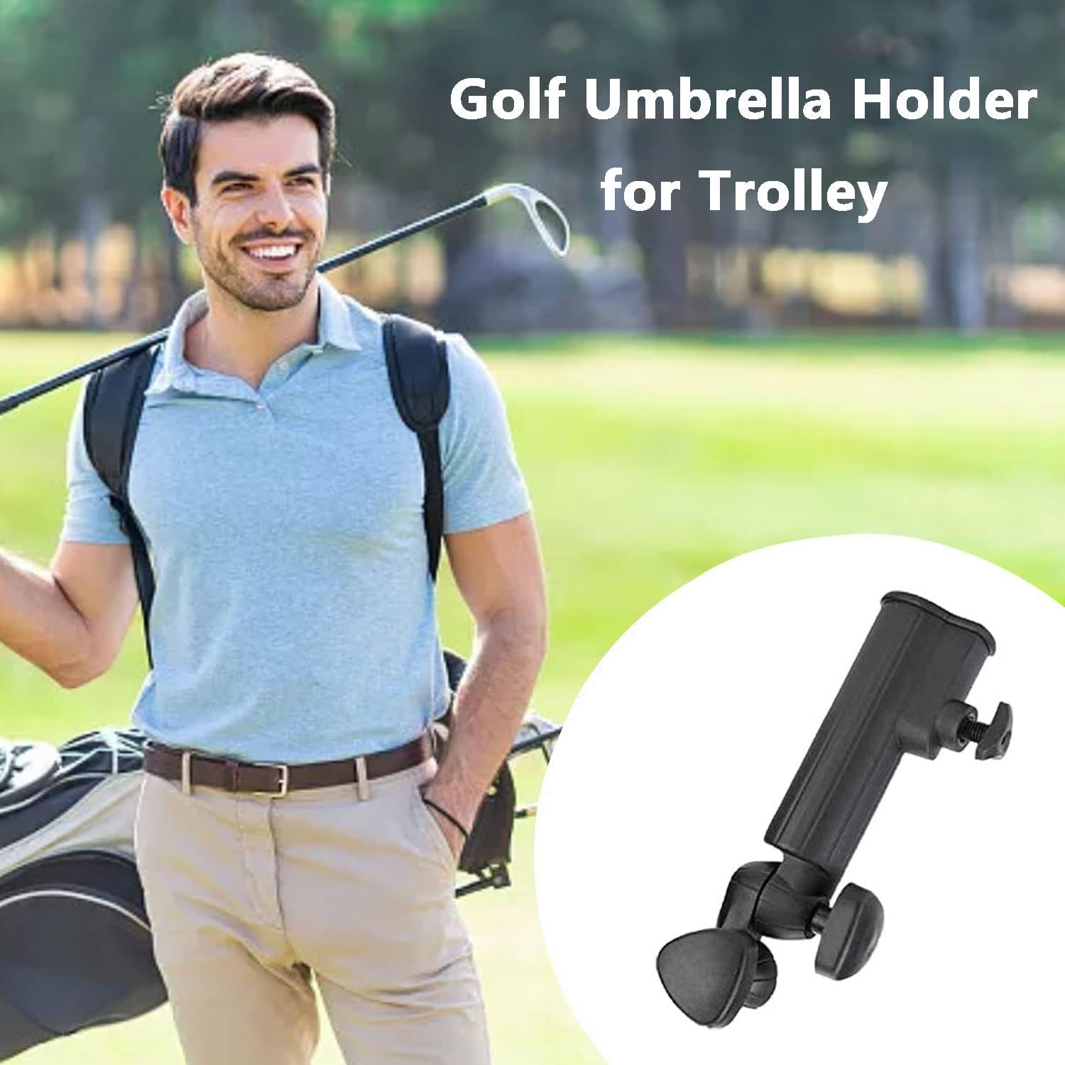 Golf Accessories, Golf Umbrella Holder, Golf Umbrella Holder for Trolley, Adjustable Anti-Fall Black Umbrella Stand Attachment Deluxe Cart Umbrella Holder for Golf Push Cart Handles