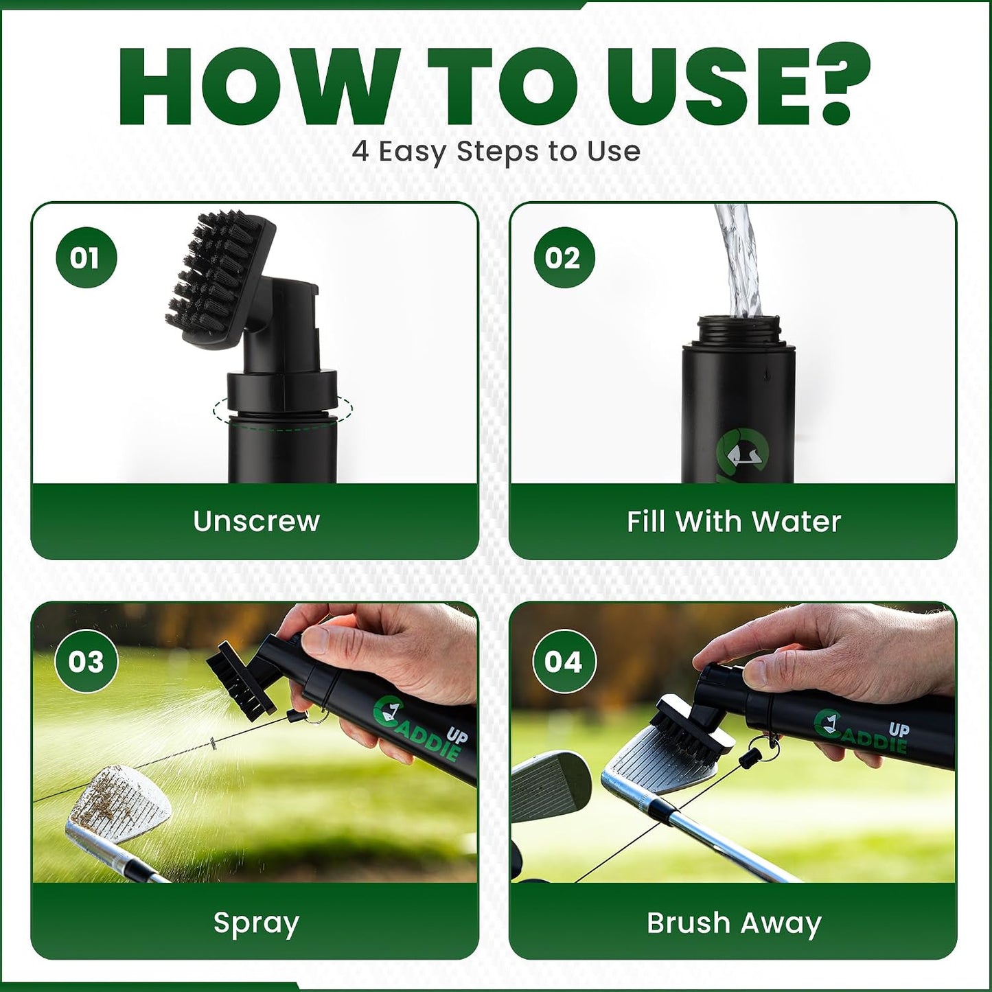 Golf Club Cleaner Brush with Retractable Cable & Water Spraying Golf Brush | All-In-One Brush Head, Mist Water Spray Holds 150Ml, 75Cm Retractable Cable, Strong Bristles, Durable Material, Golf Gifts.