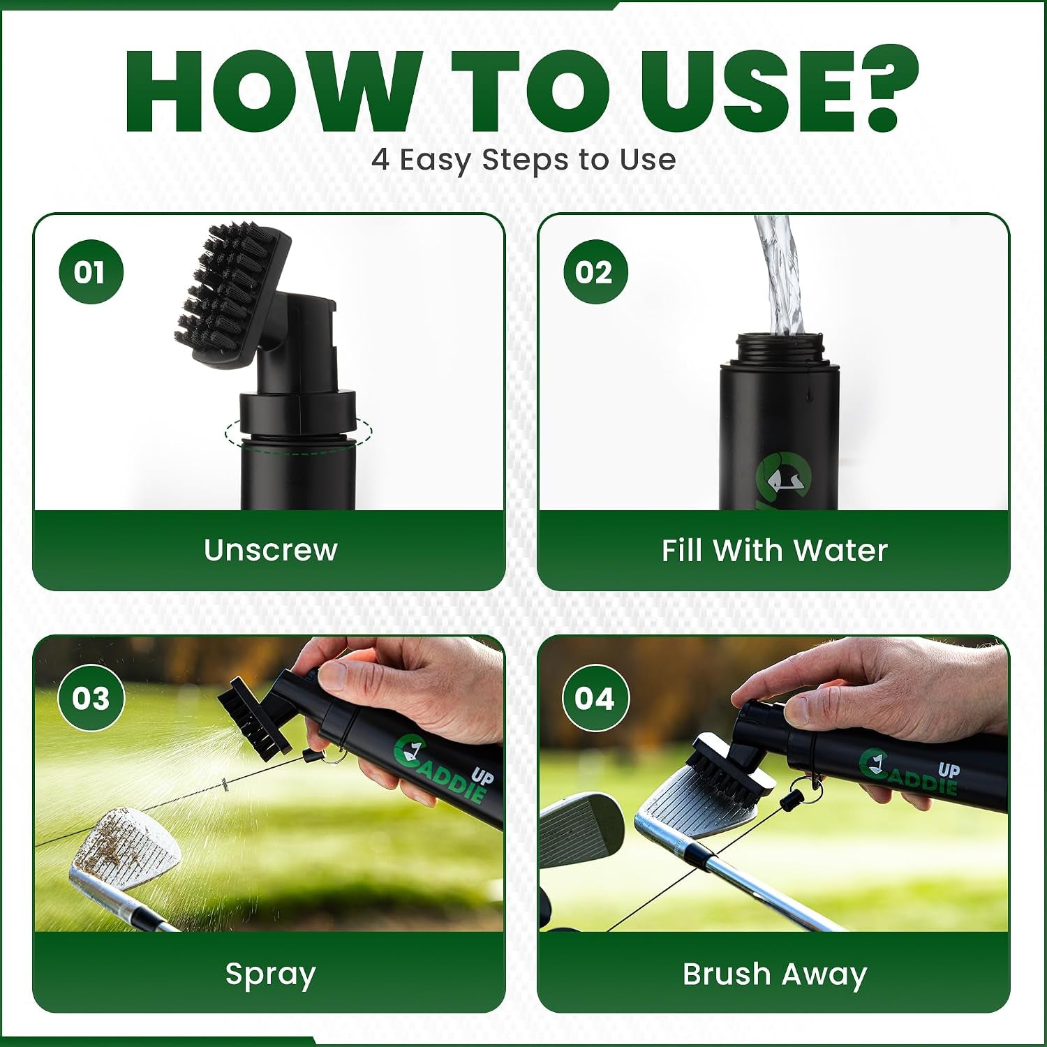 Golf Club Cleaner Brush with Retractable Cable & Water Spraying Golf Brush | All-In-One Brush Head, Mist Water Spray Holds 150Ml, 75Cm Retractable Cable, Strong Bristles, Durable Material, Golf Gifts.