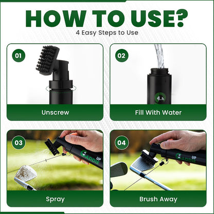 Golf Club Cleaner Brush with Retractable Cable & Water Spraying Golf Brush | All-In-One Brush Head, Mist Water Spray Holds 150Ml, 75Cm Retractable Cable, Strong Bristles, Durable Material, Golf Gifts.