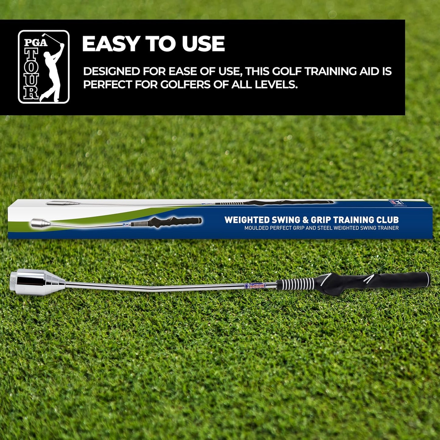 Golf Grip Training Aid - Golf Swing Trainer with Adjustable Weights, Pre Bent Stainless Steel Shaft, Moulded Handle - Develop Swing Speed, Improve Golf Swing, Right Handed Golfers