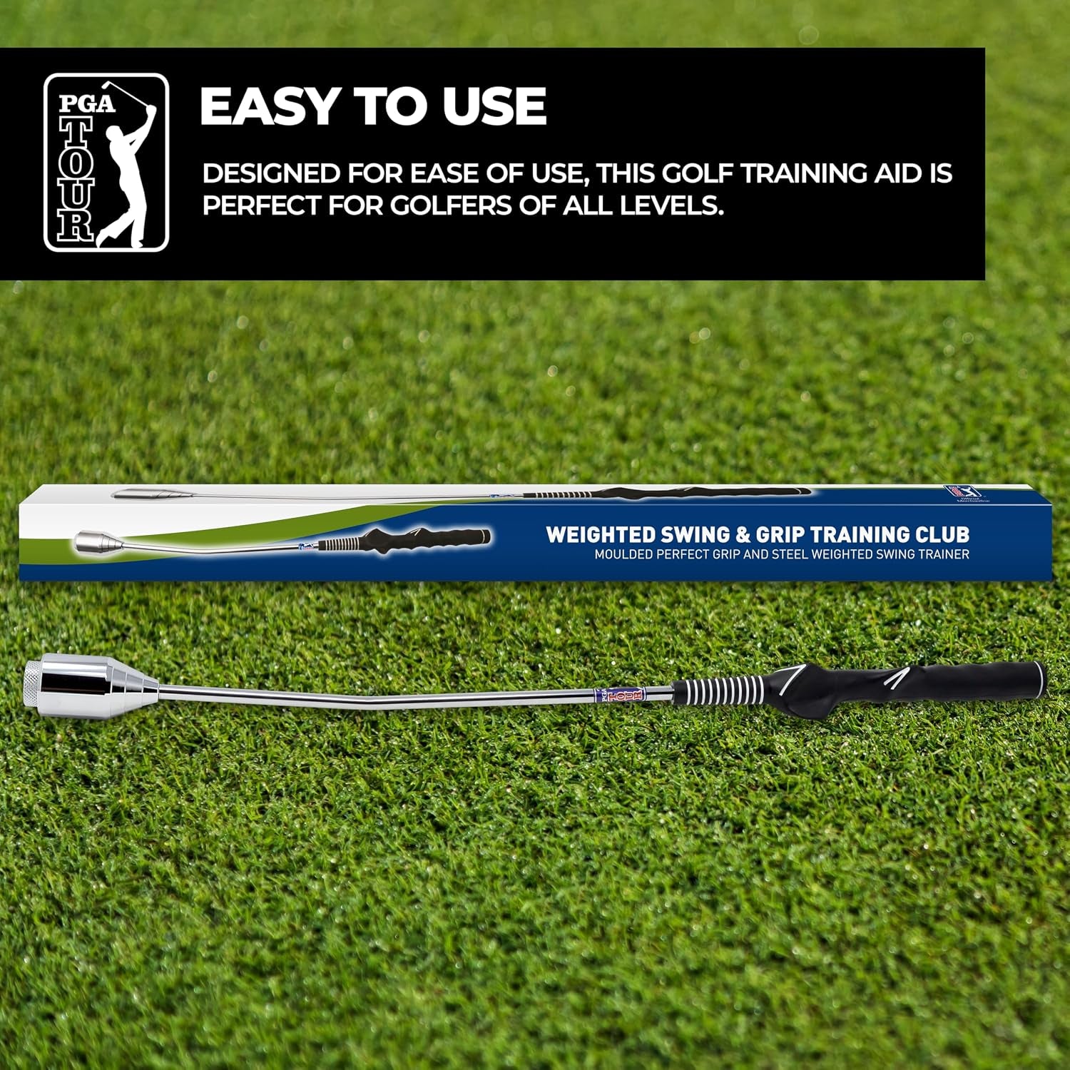 Golf Grip Training Aid - Golf Swing Trainer with Adjustable Weights, Pre Bent Stainless Steel Shaft, Moulded Handle - Develop Swing Speed, Improve Golf Swing, Right Handed Golfers