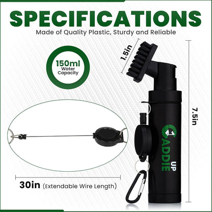 Golf Club Cleaner Brush with Retractable Cable & Water Spraying Golf Brush | All-In-One Brush Head, Mist Water Spray Holds 150Ml, 75Cm Retractable Cable, Strong Bristles, Durable Material, Golf Gifts.