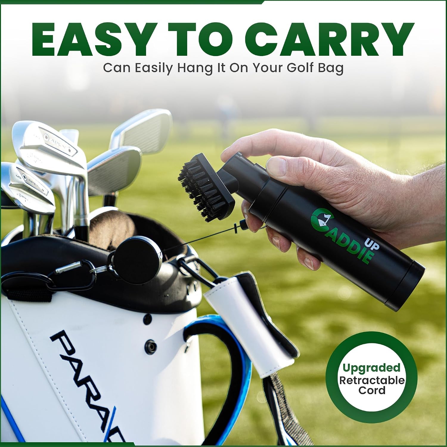 Golf Club Cleaner Brush with Retractable Cable & Water Spraying Golf Brush | All-In-One Brush Head, Mist Water Spray Holds 150Ml, 75Cm Retractable Cable, Strong Bristles, Durable Material, Golf Gifts.
