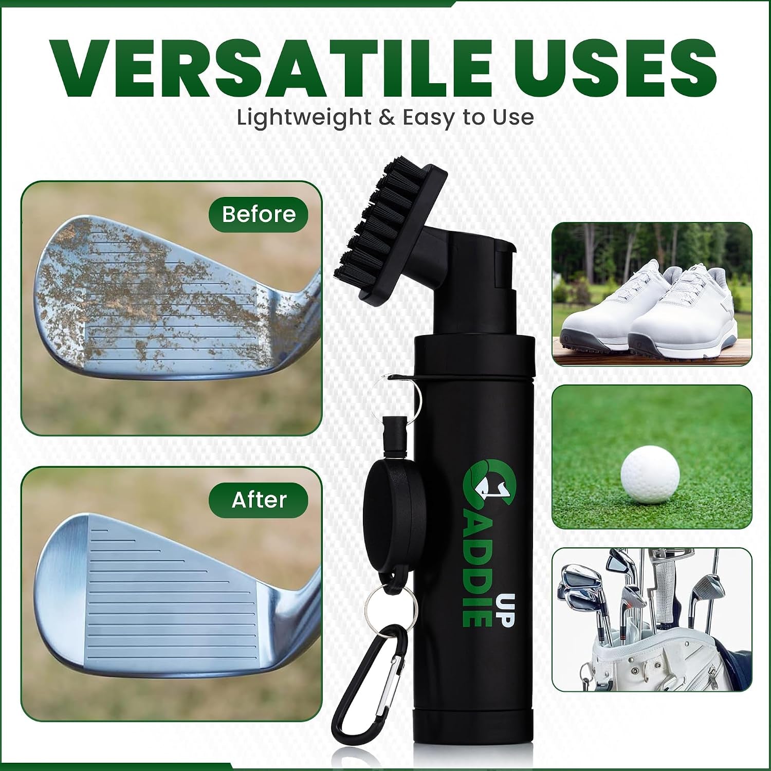 Golf Club Cleaner Brush with Retractable Cable & Water Spraying Golf Brush | All-In-One Brush Head, Mist Water Spray Holds 150Ml, 75Cm Retractable Cable, Strong Bristles, Durable Material, Golf Gifts.