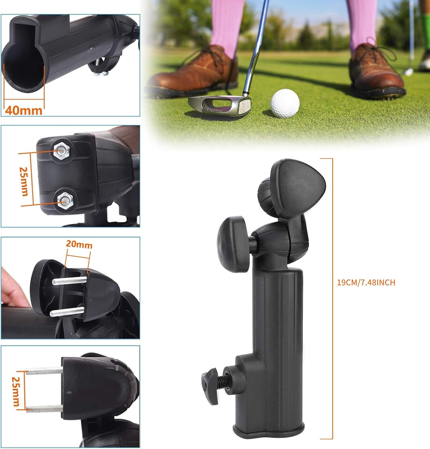 Golf Accessories, Golf Umbrella Holder, Golf Umbrella Holder for Trolley, Adjustable Anti-Fall Black Umbrella Stand Attachment Deluxe Cart Umbrella Holder for Golf Push Cart Handles