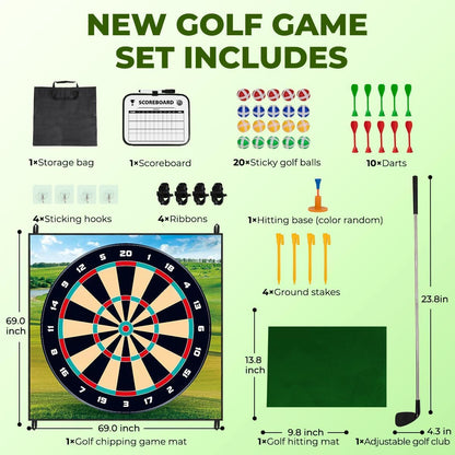 Golf Chipping Game Set, Sticky Golf/Dart Practice Hitting Mats for Indoor Outdoor, Golf Training Aid Equipment with 20 Golf Balls and 10 Darts, Suitable for Golf Lovers and Beginners