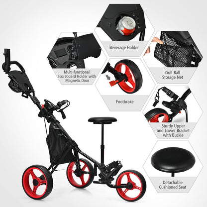 Golf Push Pull Cart with Storage Bag and Foot Brake