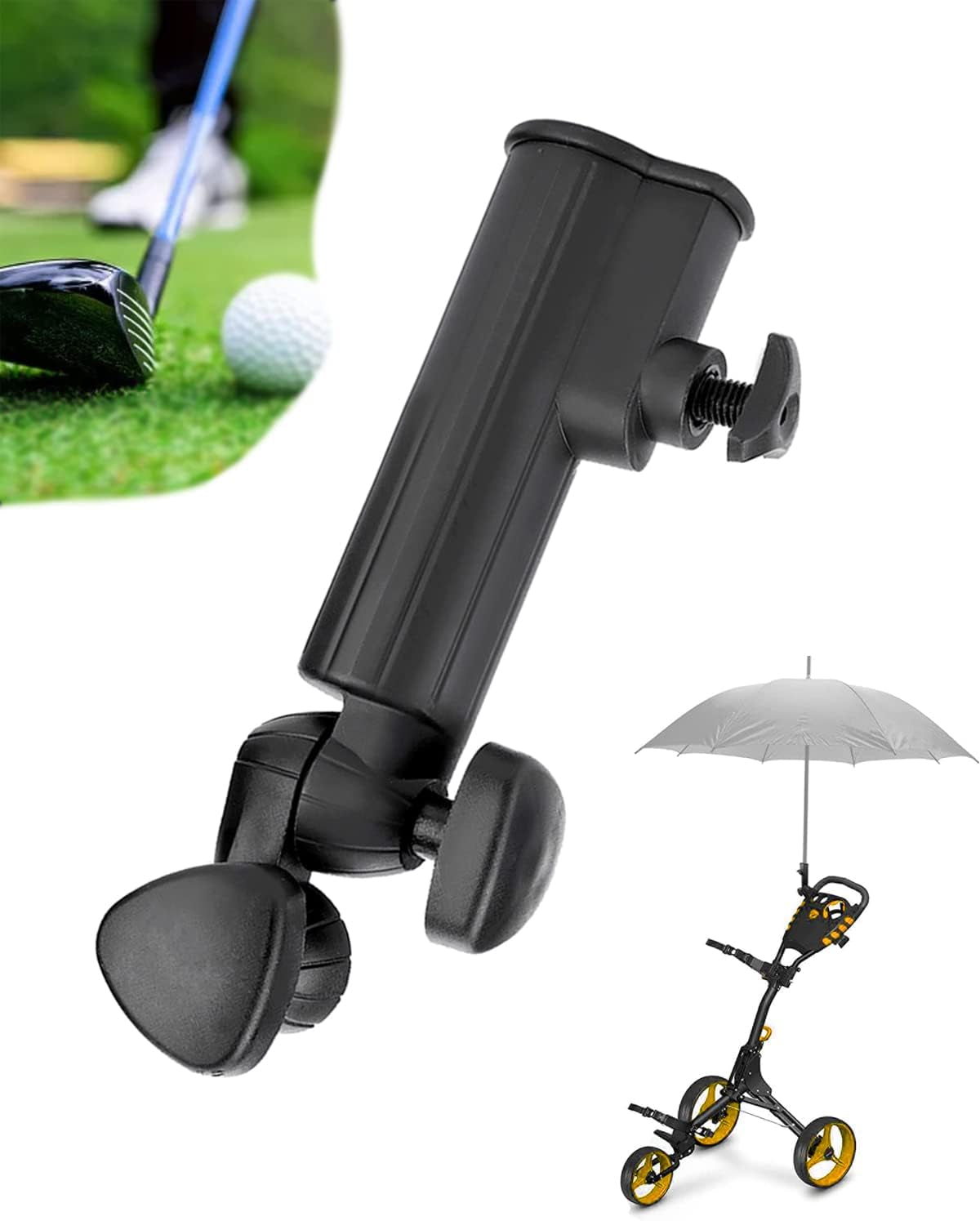 Golf Accessories, Golf Umbrella Holder, Golf Umbrella Holder for Trolley, Adjustable Anti-Fall Black Umbrella Stand Attachment Deluxe Cart Umbrella Holder for Golf Push Cart Handles