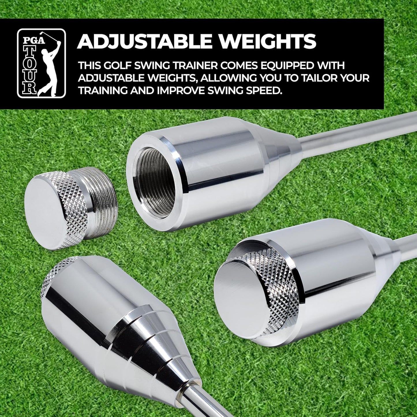 Golf Grip Training Aid - Golf Swing Trainer with Adjustable Weights, Pre Bent Stainless Steel Shaft, Moulded Handle - Develop Swing Speed, Improve Golf Swing, Right Handed Golfers