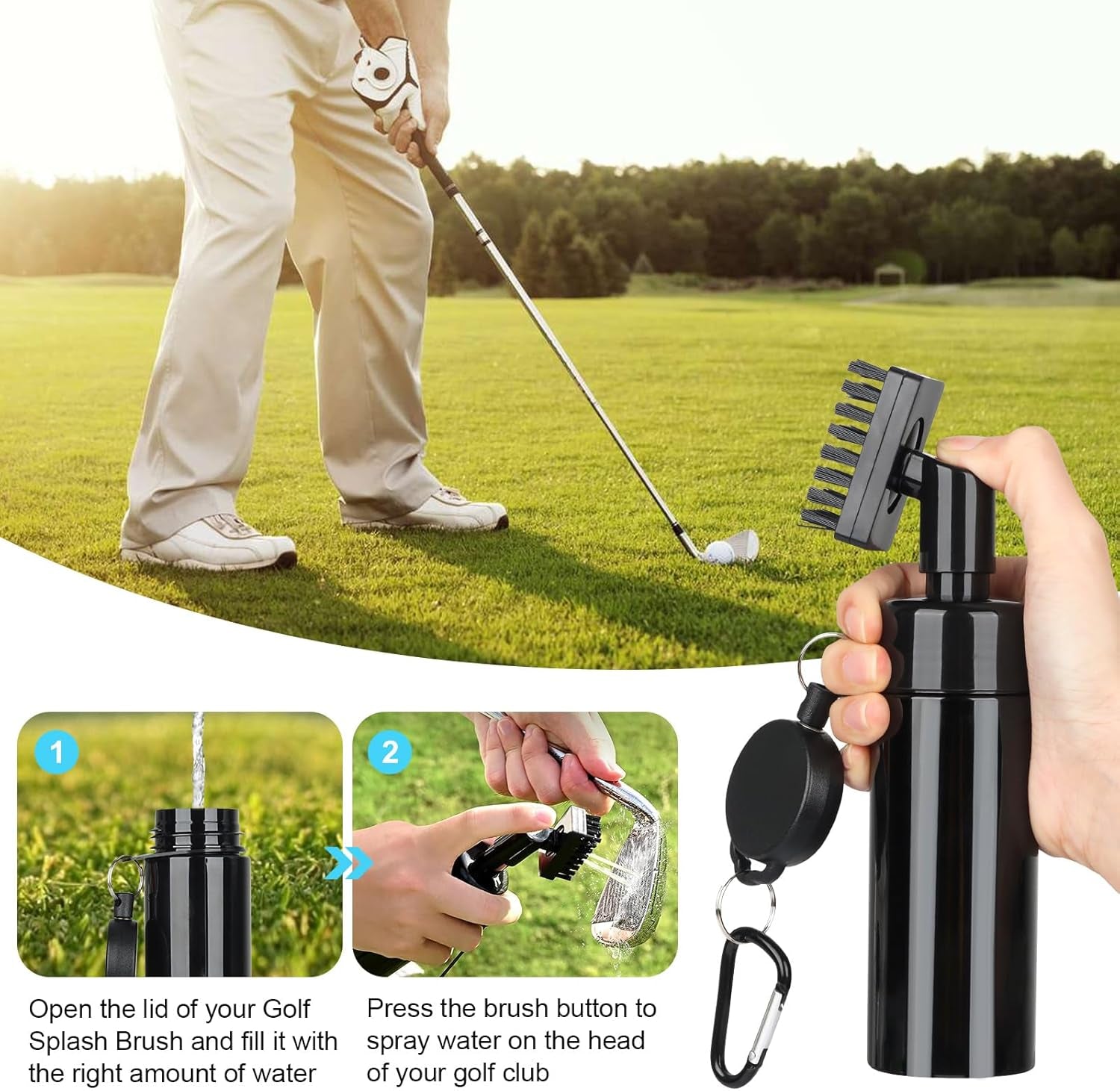 Golf Accessories Golf Club Cleaner Brush with Water Spray Bottle Golf Groove Cleaner Microfiber for Golf Bags with Retractable Clip Golf Towel Kit Golf Present for Men