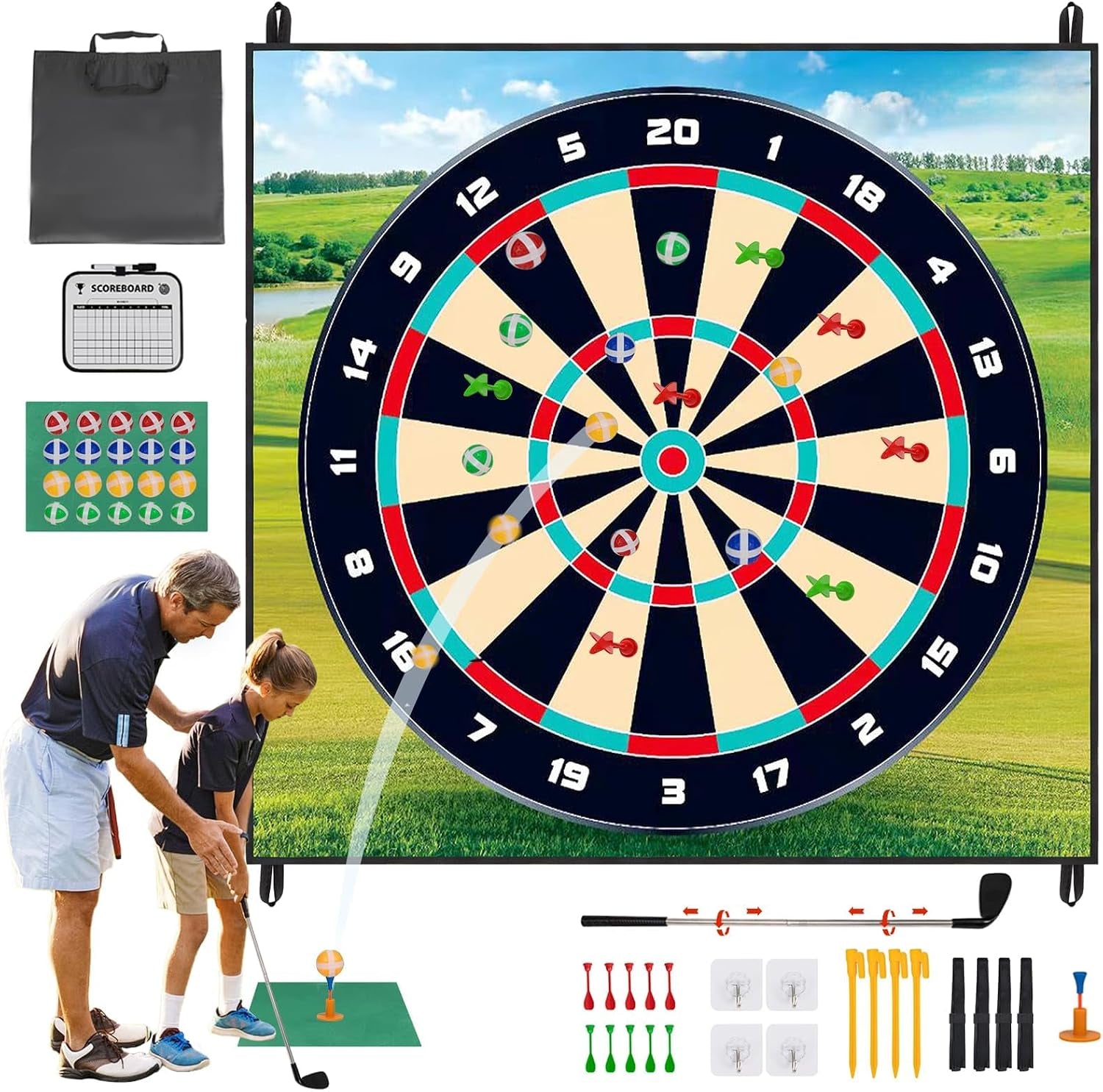 Golf Chipping Game Set, Sticky Golf/Dart Practice Hitting Mats for Indoor Outdoor, Golf Training Aid Equipment with 20 Golf Balls and 10 Darts, Suitable for Golf Lovers and Beginners